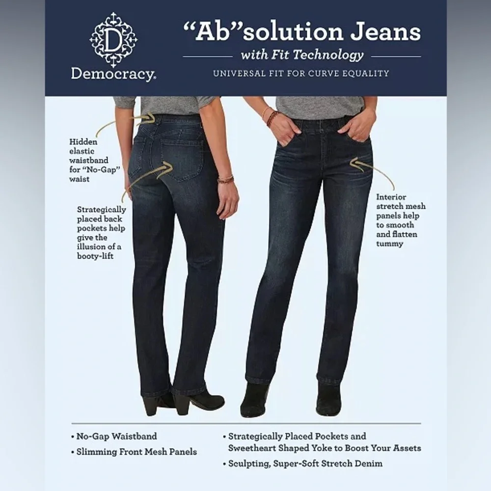 Ab"solution® Mid Rise Dark Indigo Straight Leg Plus Jeans size 20W - Picture 7 of 10
